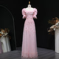 Crystal Two-Piece A-Line Gown | Puff Sleeves | Square Neck