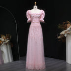 Crystal Two-Piece A-Line Gown | Puff Sleeves | Square Neck
