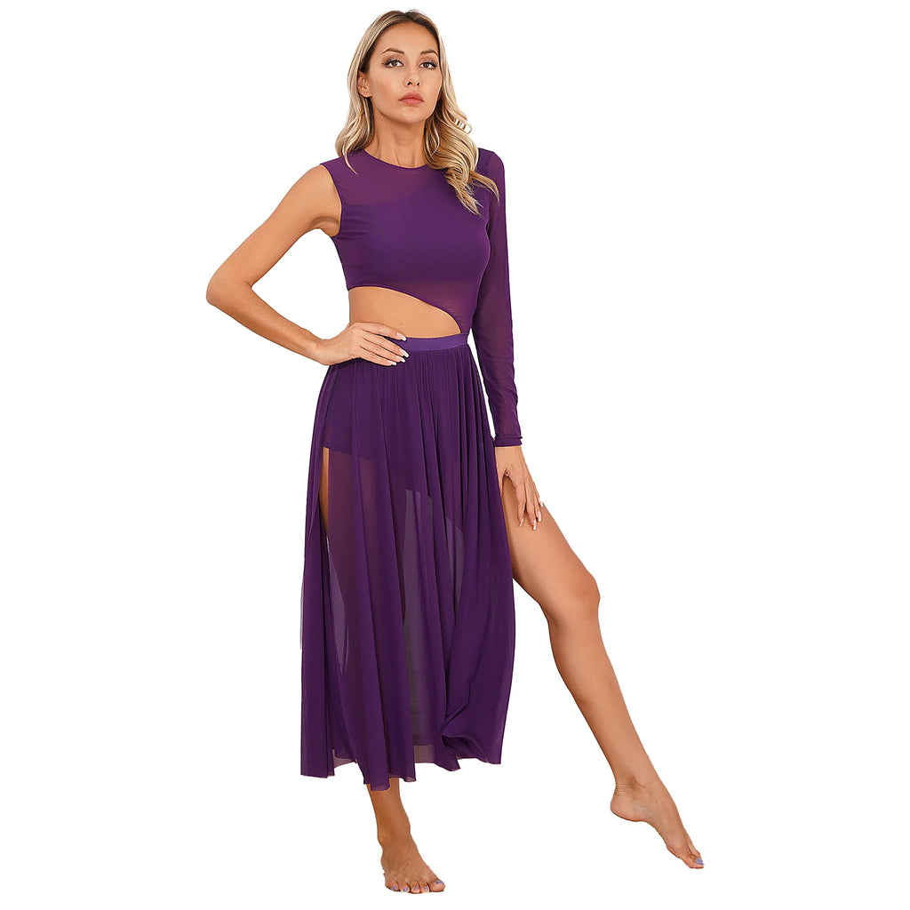 Lyrical Dance Dress | Asymmetric Cutout Mesh