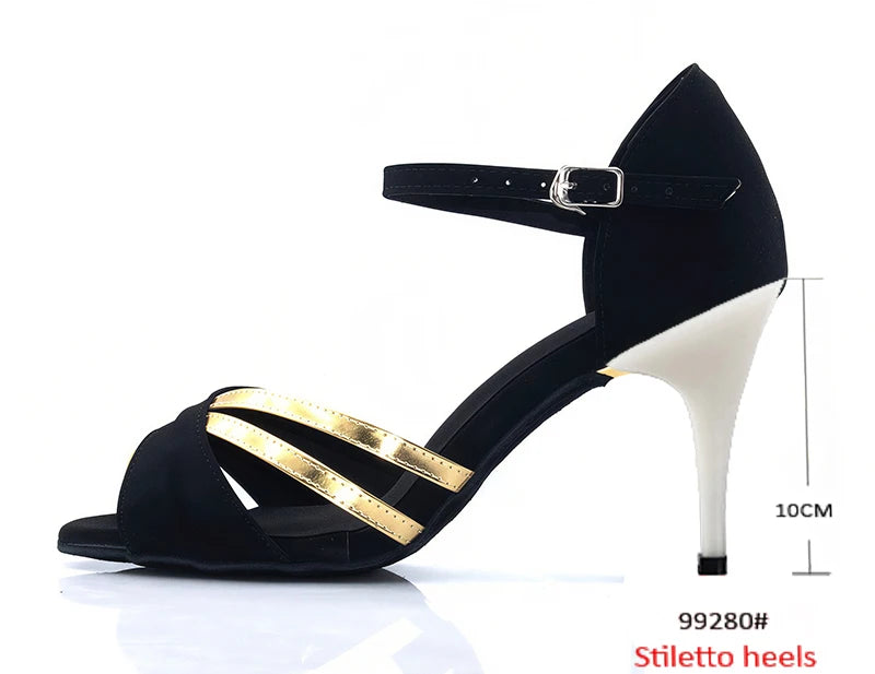 Latin Dance Heels | Black Velvet & Gold | Cuban Heel