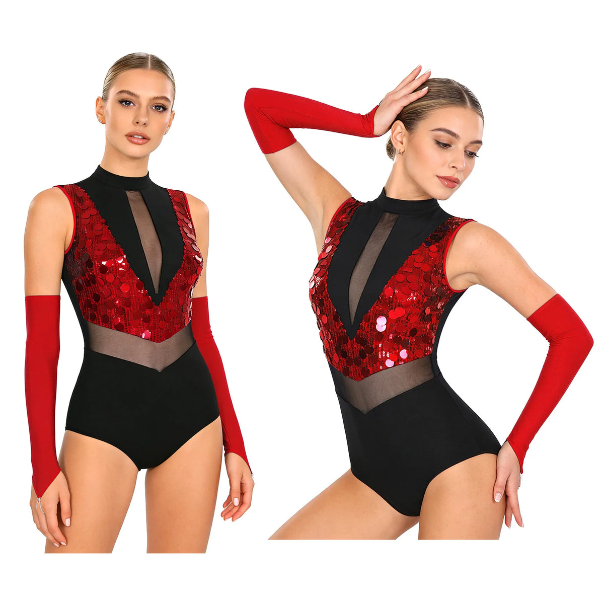 Spotlight Sequin Mock-Neck Leotard