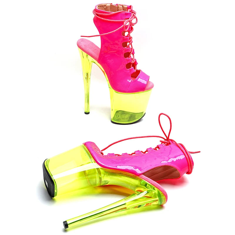 8-Inch Clear Platform Ankle Boots - Patent Exotic Dance Boots