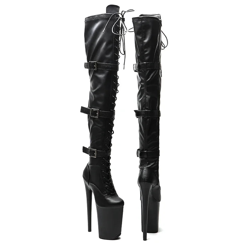 23CM Matte Platform Pole Dance Knee-High Boots - 9 Inch High Heel Performance Boots