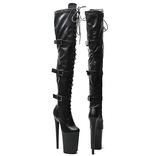 23CM Matte Platform Pole Dance Knee-High Boots - 9 Inch High Heel Performance Boots