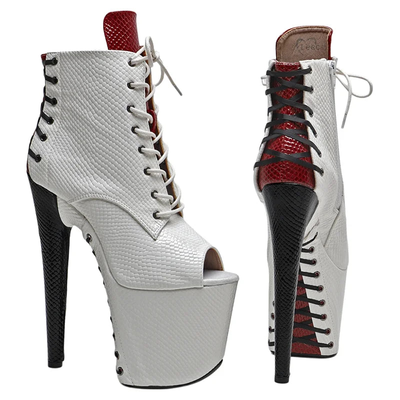 Platform Pole Dance Boots | 20cm Open Toe | Snake Print