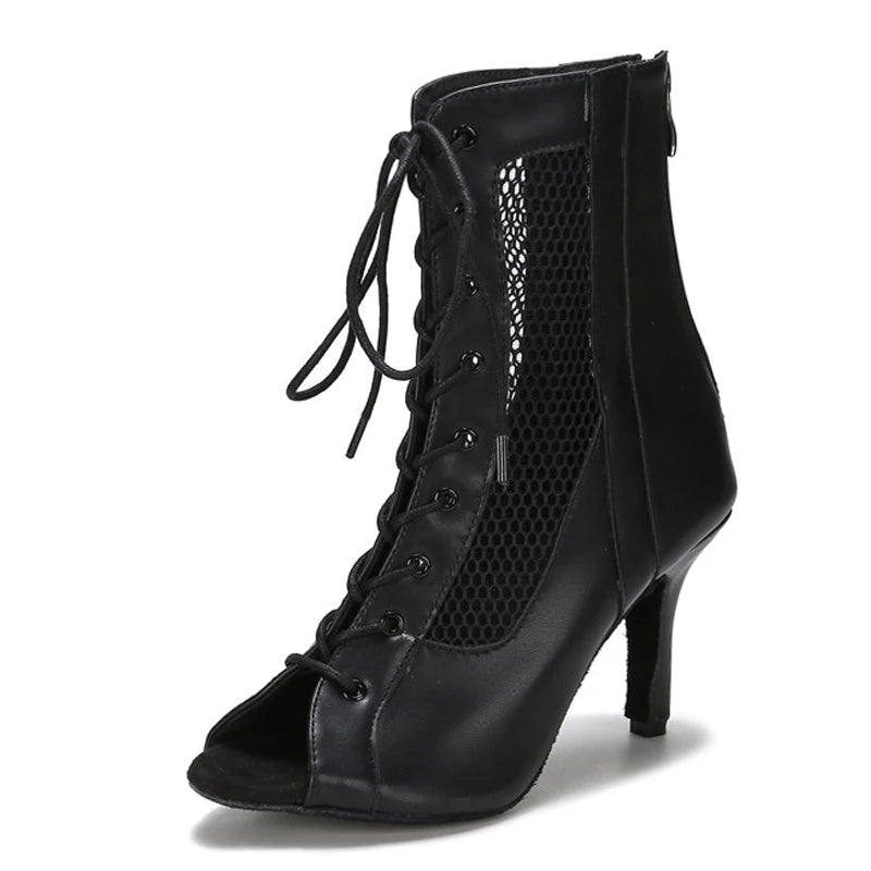 Lace-Up Mesh Dance Boots | Latin & Jazz | Multi-Heel