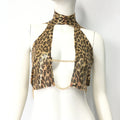 Leopard Print Sequin Halter Crop Top - Metallic Animal Print Festival Top
