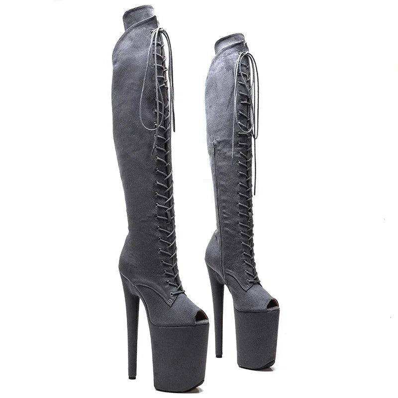 9-Inch Suede Thigh-High Platform Boots - Open Toe Boots