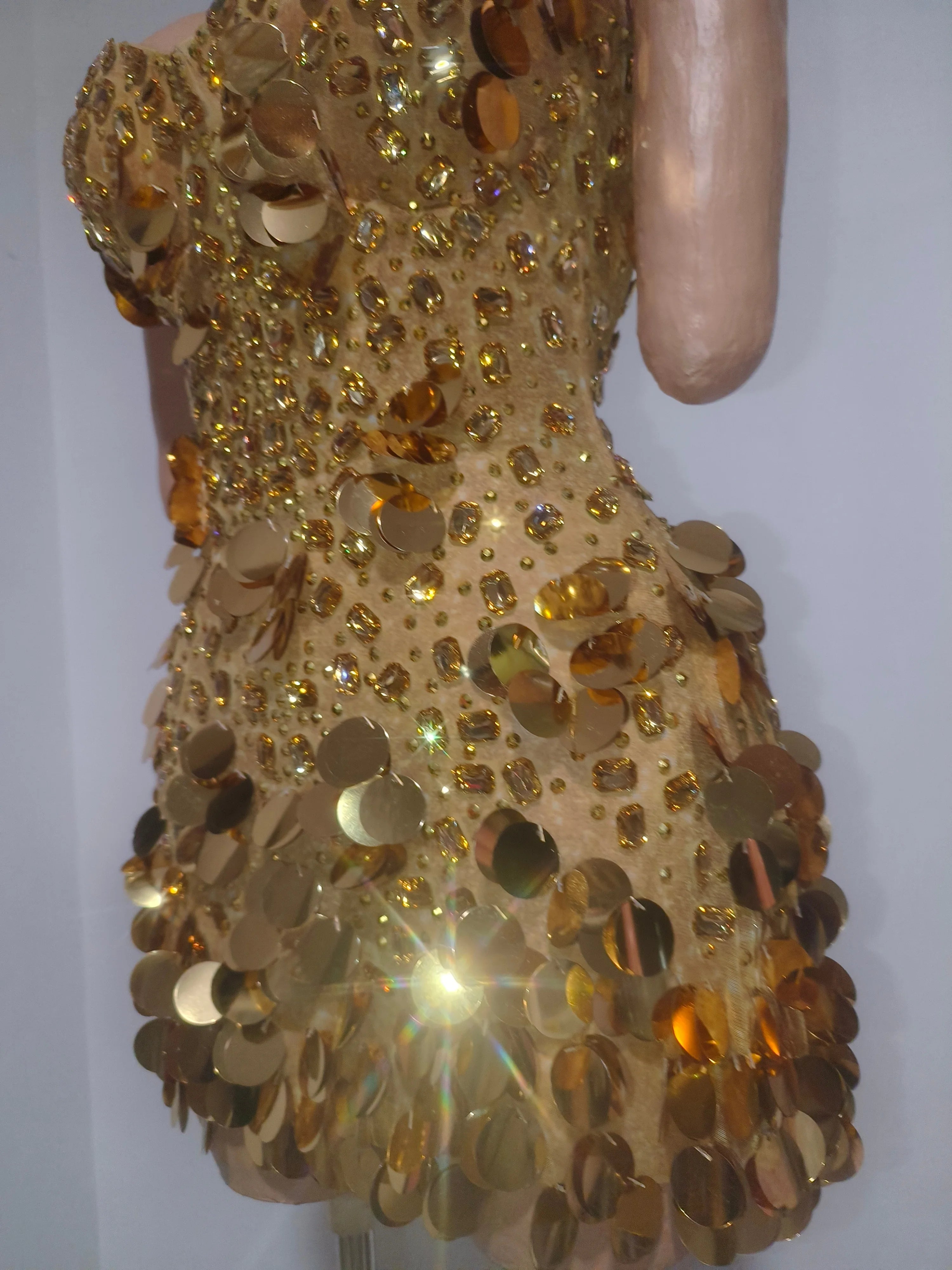 Coin Sequin & Rhinestone Mini Dress | Strapless | Gold & Silver