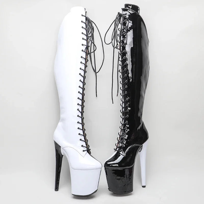 8-Inch Two-Tone Patent Platform Boots - Thigh-High Dance Boots
