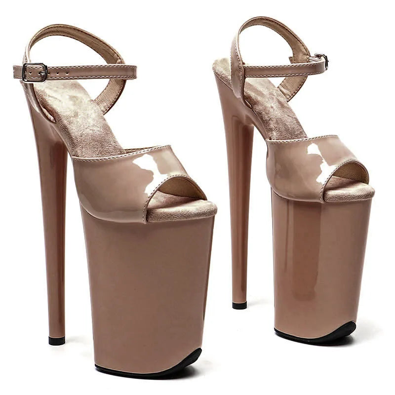 9-Inch Patent Platform Sandals - Peep Toe Exotic Dance Heels