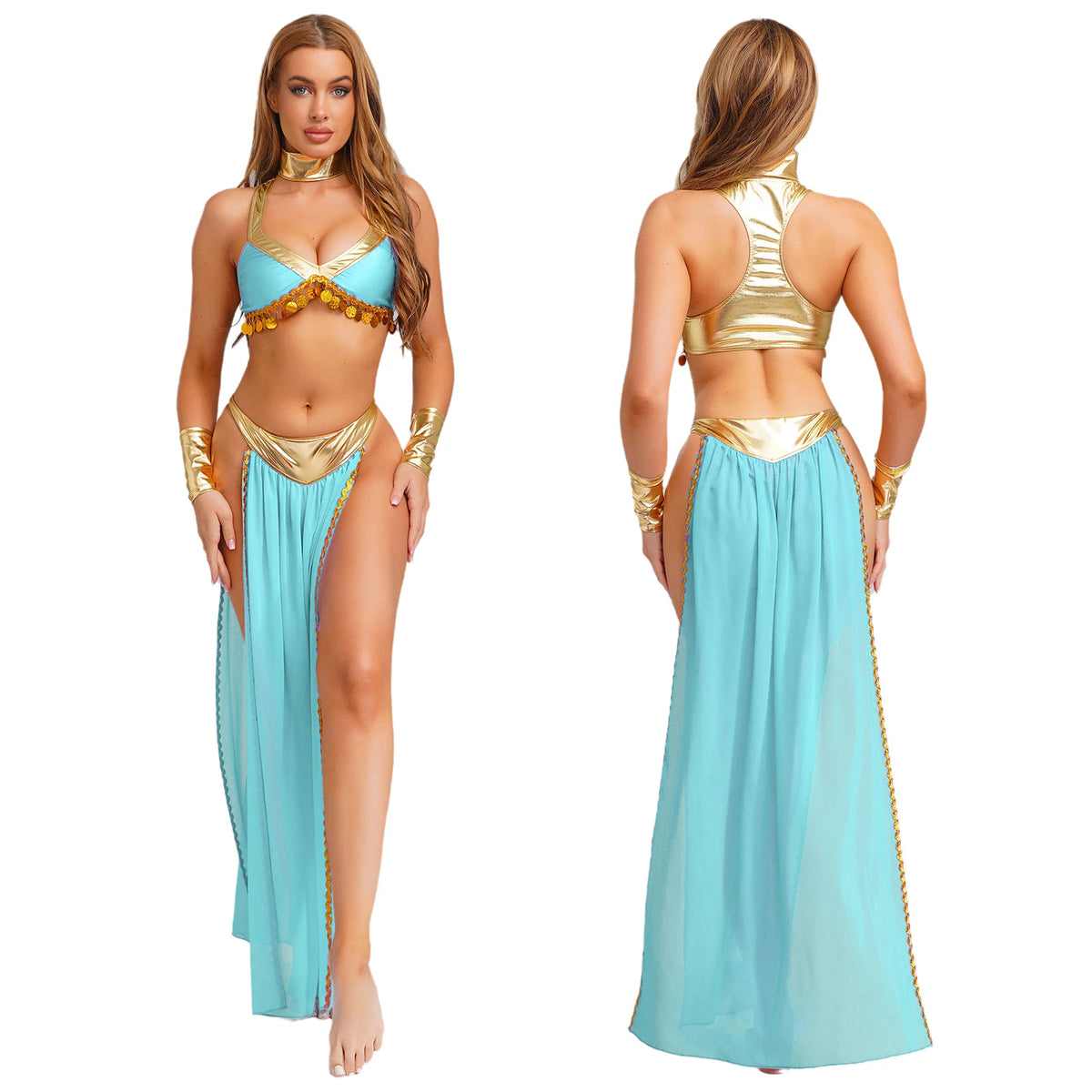 Egyptian Queen Costume | Belly Dance Crop Top & Slit Skirt