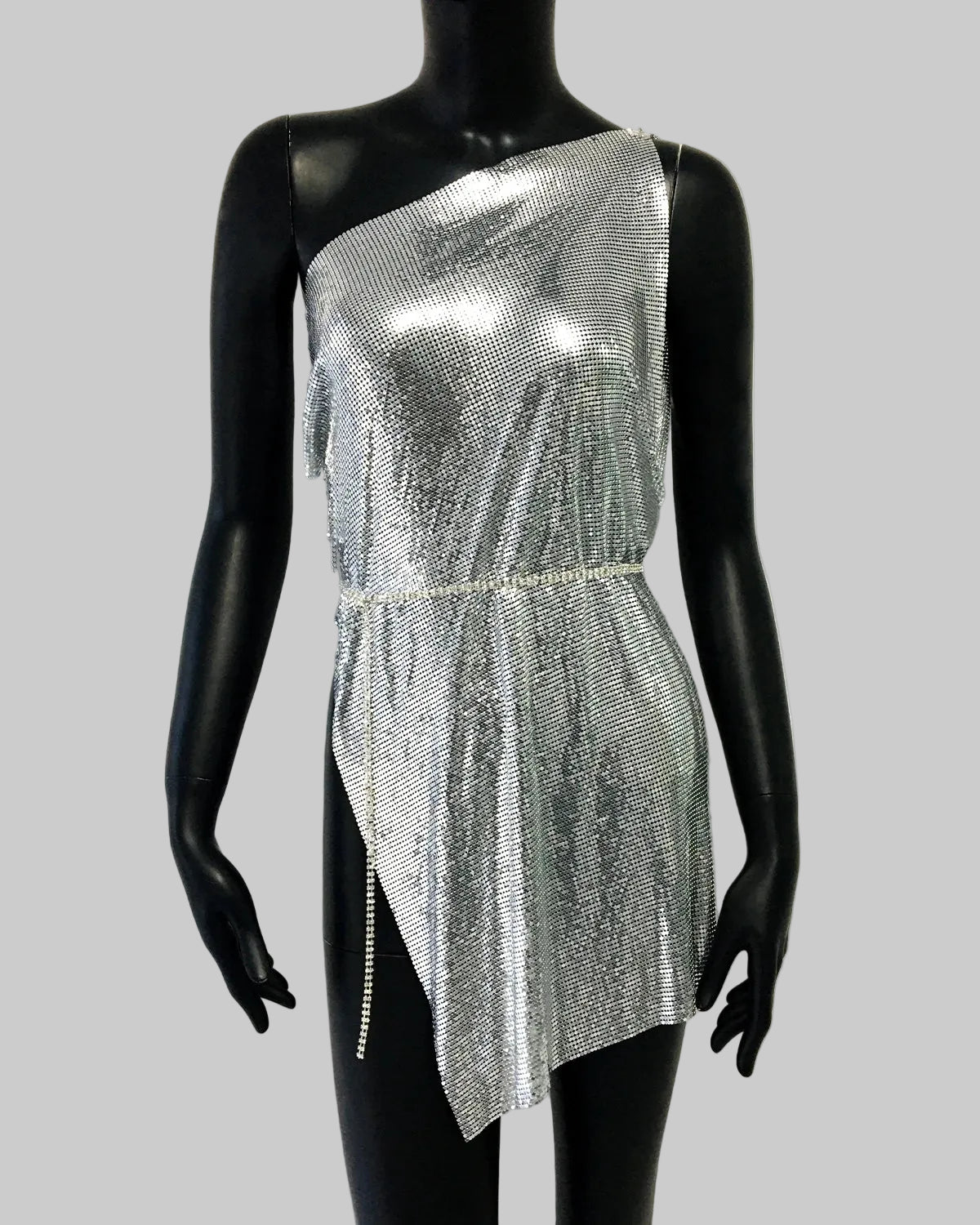 Metal Sequin One-Shoulder Mini Dress - Backless Side Split Party Dress
