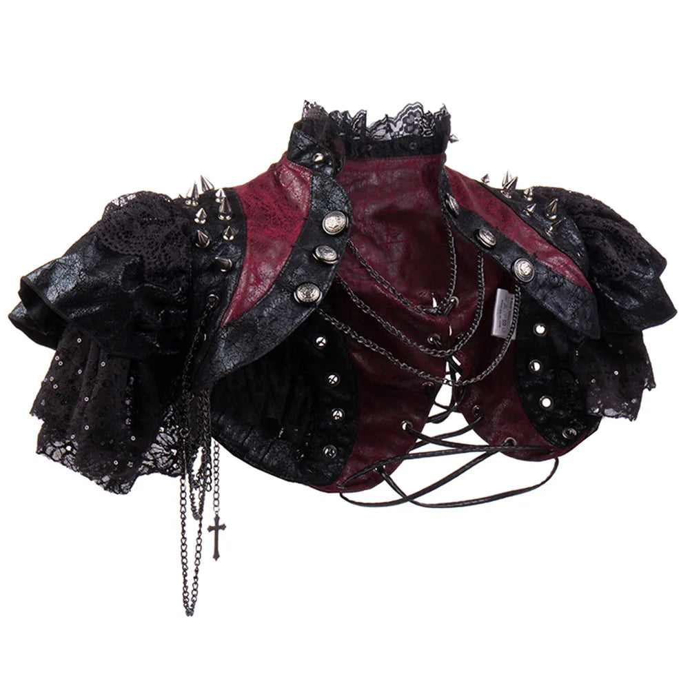 Gothic Lace & Faux Leather Bolero | Chains & Rivets | Steampunk Jacket