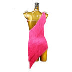 Red Rhinestone Latin Dance Dress with Tassel Details