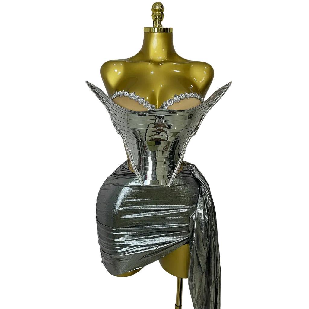Metallic Sequin 2-Piece Set | Top & Mini Skirt | Stage & Club