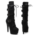 15cm Platform Ankle Boots - Lace-Up Dance Booties