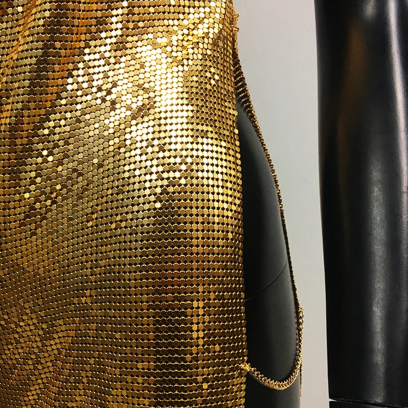 Metal Sequin Halter Mini Dress - Bodycon Party Dress