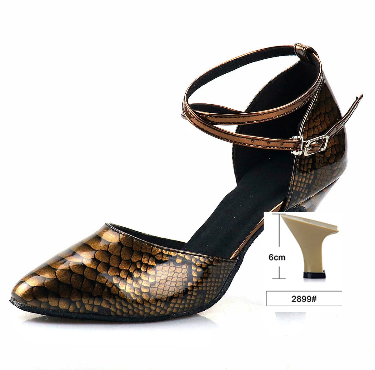 Rhinestone Snakeskin Latin Dance Court Shoe | Cuban Heel | 5–8.5cm