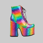 Rainbow Platform Boots - Colorful Gradient Lace-Up Ankle Boots