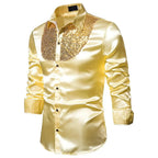 Men's Satin Sequin Shirt | Sequin Collar Panel | Stage
