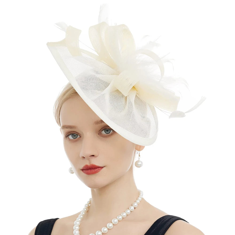 Feather & Mesh Drop Fascinator | Bridal & Tea Party | 8 Colors