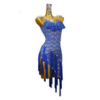 Blue Lace Tassel Latin Dance Dress with Accessories Set