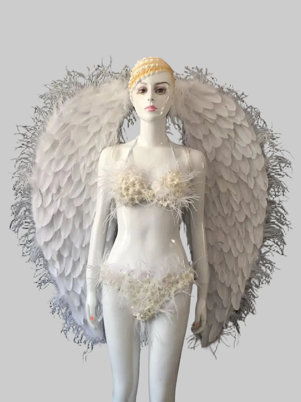 White Feather Headdress & Wings Set - Circular Samba Carnival Performance Costume