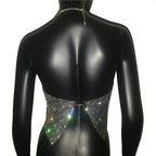 Crystal Rhinestone Metal Chain Halter Crop Top - Backless Tank