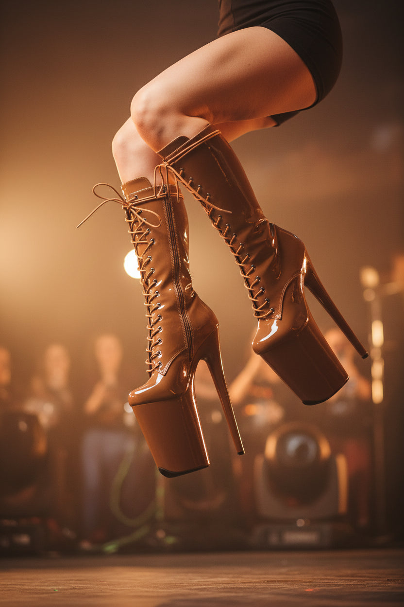 9-Inch Patent Ankle Boots - High Heel Lace-Up Performance Boots