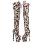 20CM Leopard Print Platform Thigh-High Boots - 8 Inch High Heel Pole Dance Boots