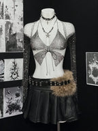 Rhinestone Mesh 2-Piece Set - Crop Top & Sheer Cover-Up