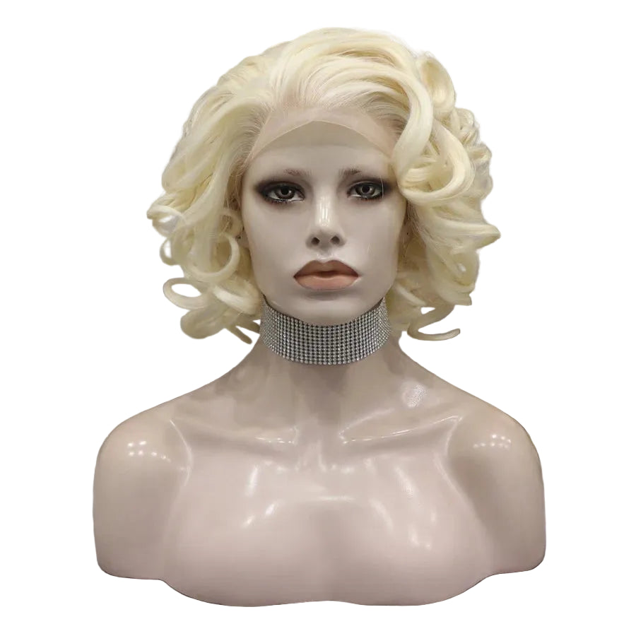 10" Platinum Blonde Short Natural Wavy Lace Front Wig