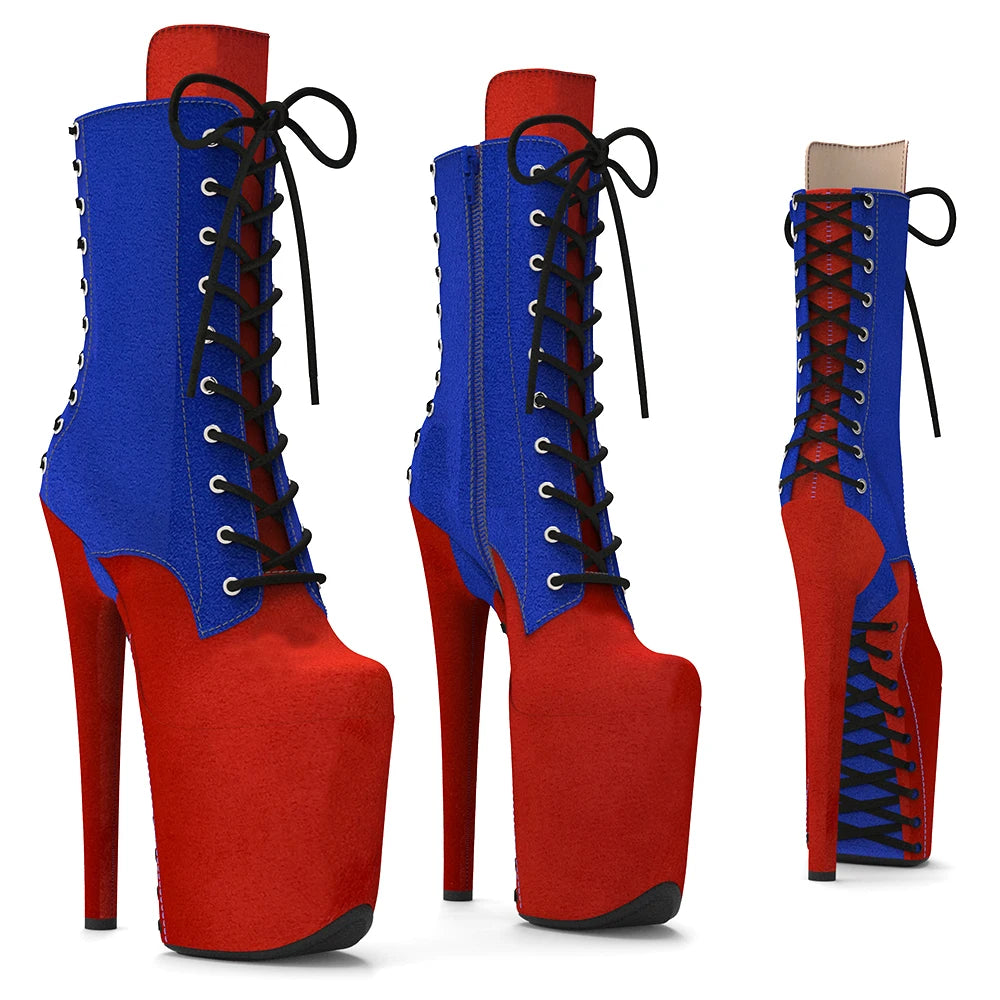 Suede Platform Ankle Boots - 8 Inch Two-Tone Pole Dance Boots