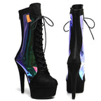 15cm Holographic Ankle Boots - Suede Platform Dance Booties