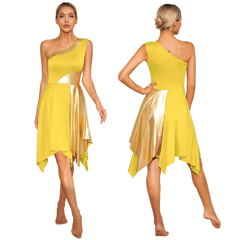 Radiance Metallic One-Shoulder Dance Dress