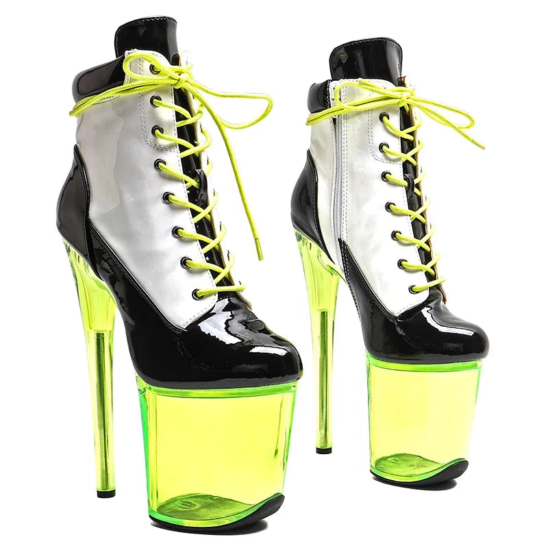 8-Inch Patent Black & White Ankle Boots