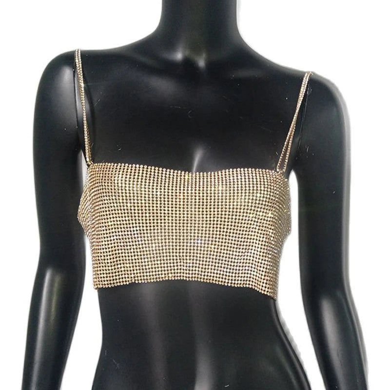 Sequin Crystal Chain Halter Tank Top - Festival & Stage Wear