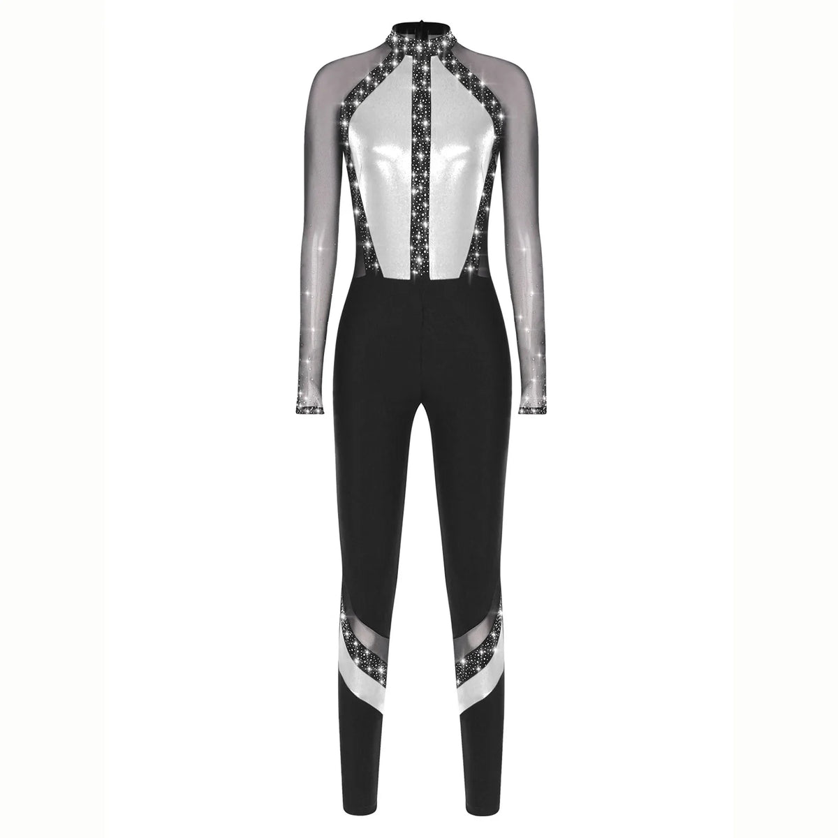 Dance Unitard | Metallic Rhinestone Mesh