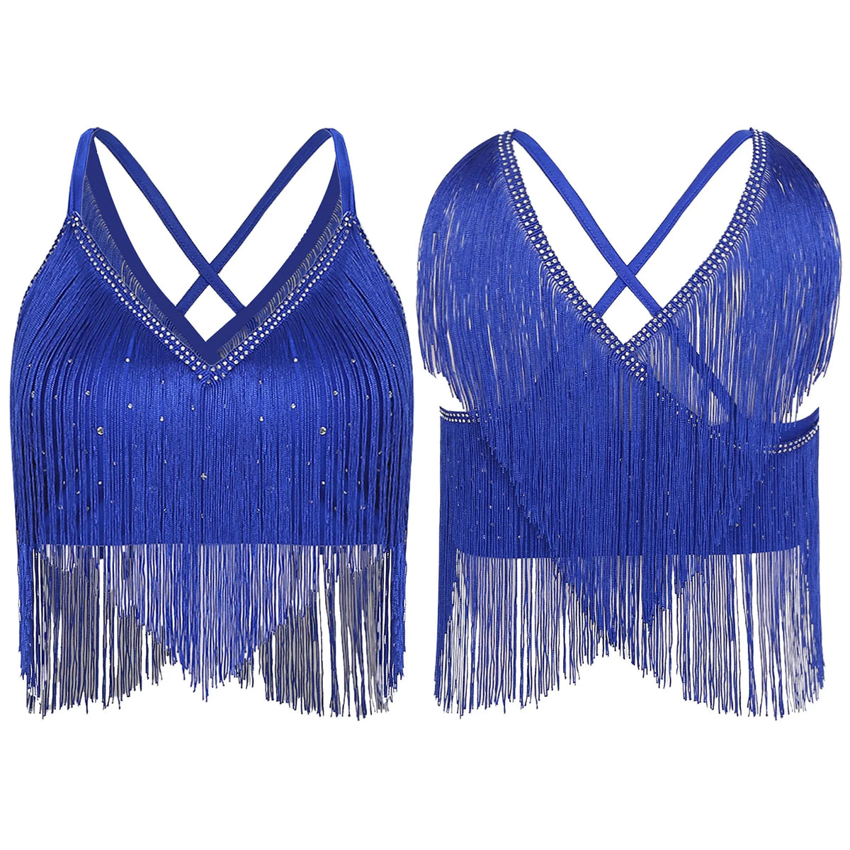 Fringe Tassel Crop Top | Crisscross Back | Latin Dance & Stage | 7 Colours