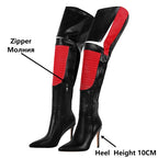 Red Patchwork Boots | Thigh-High | 10 cm Heel