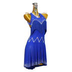 Blue Rhinestone Latin Dance Dress with Tassel Details
