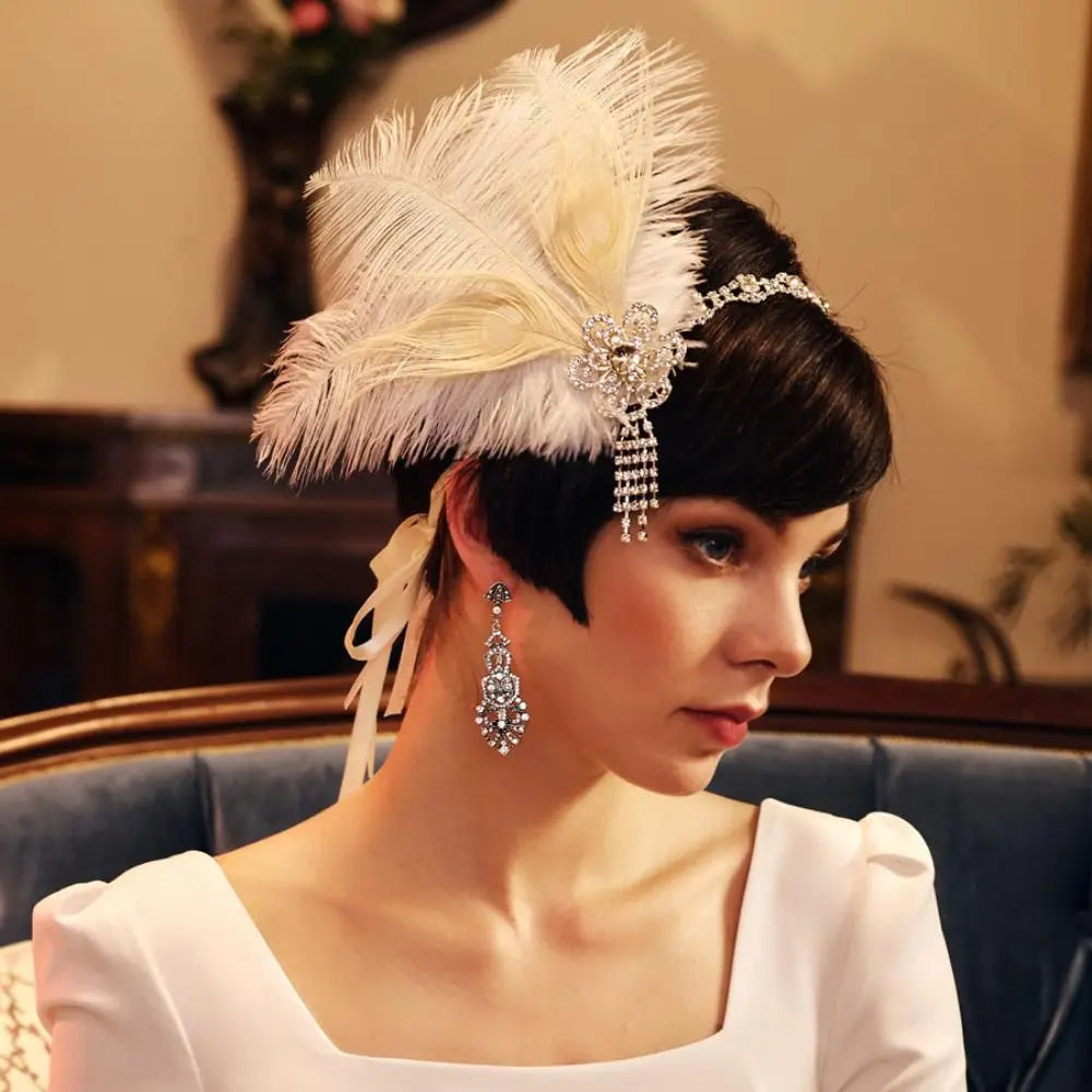 1920s Feather Headband | Rhinestone Crystal | Gatsby Bridal Headpiece
