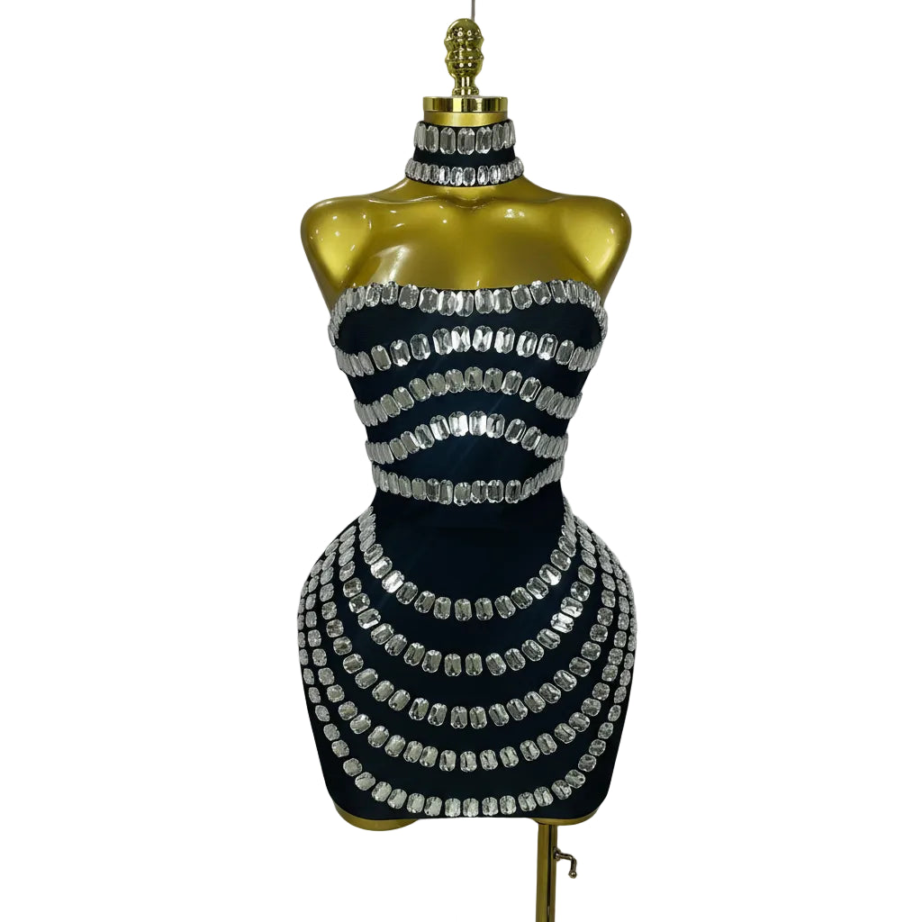 Rhinestone Bodycon Mini Dress | Strapless | Stage & Club