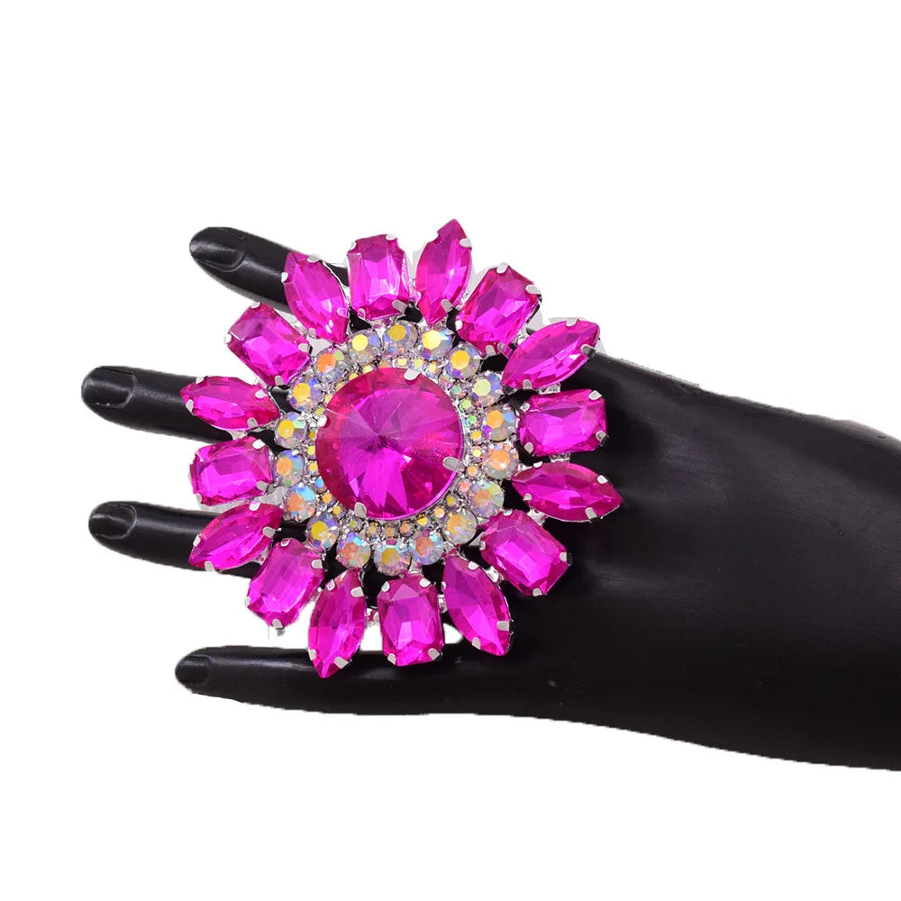 Oversized Rhinestone Flower Ring | 8cm Statement | 8 Colors
