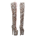 20CM Leopard Print Platform Thigh-High Boots - 8 Inch High Heel Pole Dance Boots