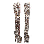 20CM Leopard Print Platform Thigh-High Boots - 8 Inch High Heel Pole Dance Boots