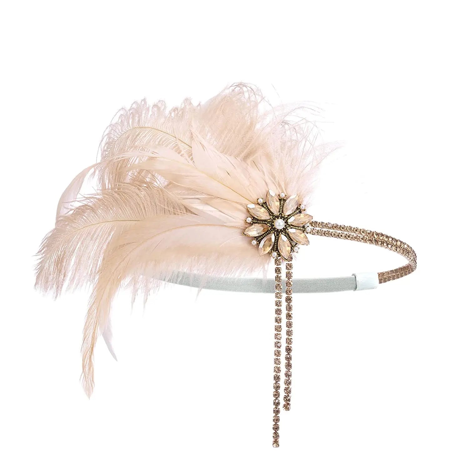 1920s Flapper Feather Headband | Rhinestone & Chain | 3 Colors