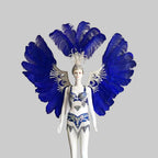 Royal Blue Samba Feather Headdress & Wings - Carnival Costume Set