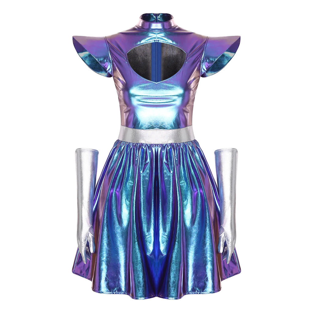 Metallic Space Dress | Structured Shoulders